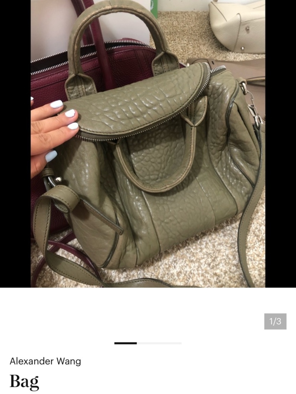 Alexander Wang Olive Leather Textured Satchel
